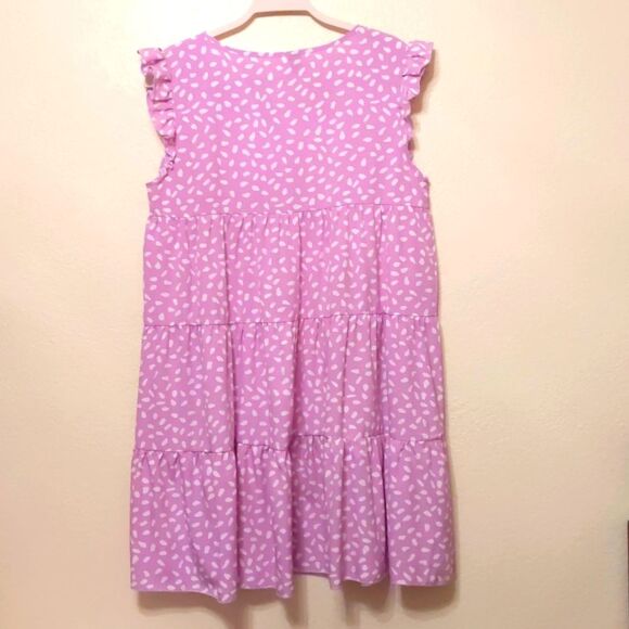 Lavender Flowy Dots Tiered Shift Dress Babydoll Size L - Picture 5 of 9